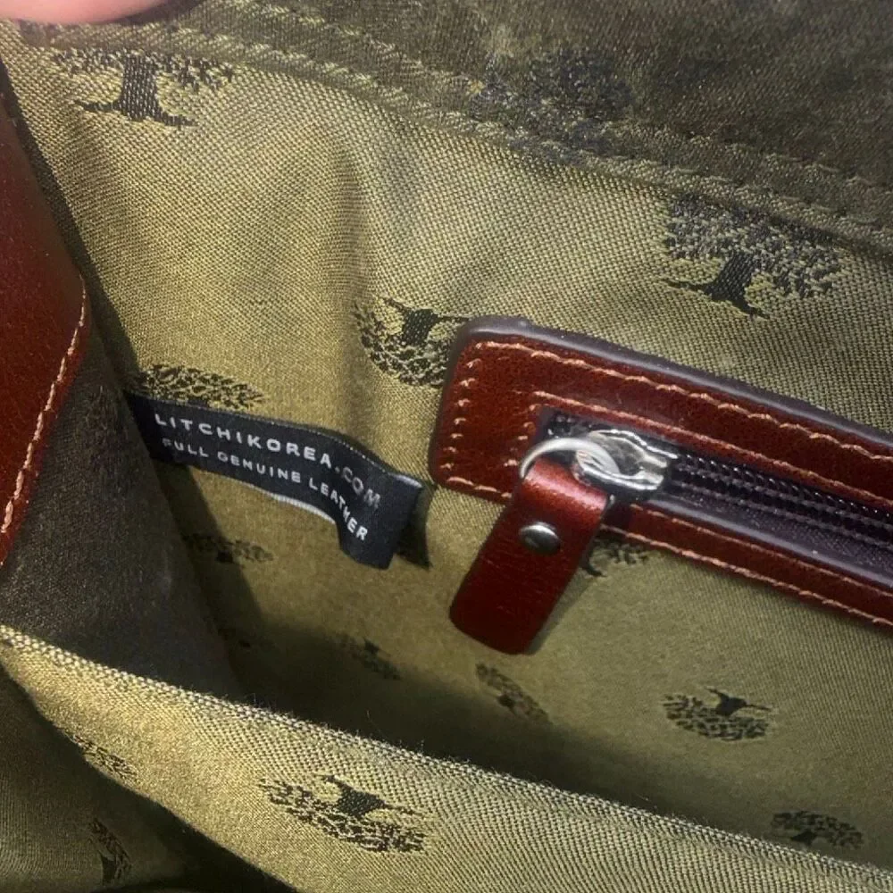 LITCHI Brown Leather Briefcase